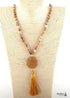 Boho Necklace, RH Amazonite Jasper, Circle Tassel Green White Natural Stone